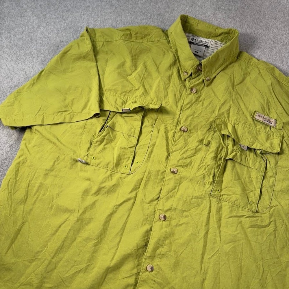 Columbia PFG Fishing Shirt Mens XL Green Solid Bahama II Short Sleeve Vented